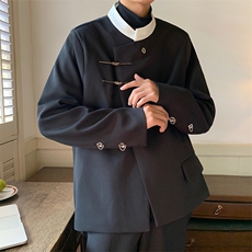 新中式立领西装外套男暗黑系设计感小众宽松垫肩西服潮HN59-P135，男装西服套装，星座512-1（原513-3）