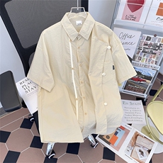 日系复古简约宽松衬衫男夏季新款设计感工装衬衣现货W8218-P38，男装衬衫，星座512-4