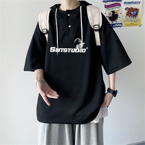 夏季港风冰丝宽松连帽短袖t恤五分体恤上衣TLM21123-P40控58图片