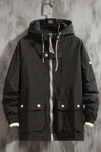 2021春秋季新日系大码水泥墙纯色连帽外套工装大口袋夹克J959-P85图片