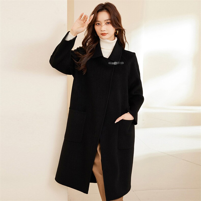 秋冬新款羊毛双面呢大衣女长款韩版娃娃领流行绵羊毛外套，女装双面呢大衣，温鑫双面呢