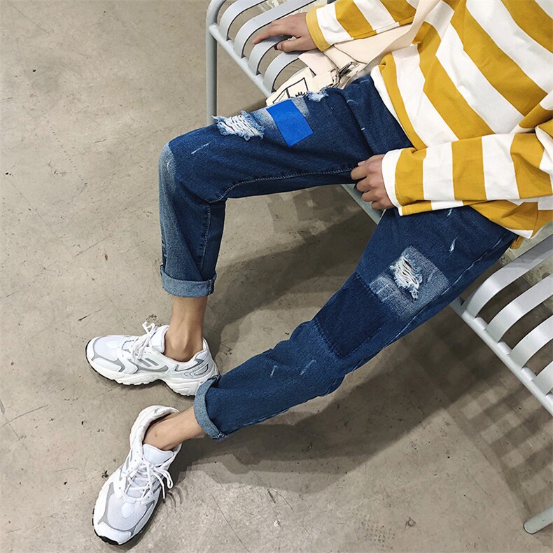 港风宽松复古牛仔裤男士秋季潮流个性直筒裤K056-P25,男装牛仔裤,电商A128