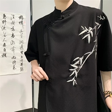 短袖衬衫男士2024夏季新款树枝印花潮设计感宽松上衣外套，男装衬衫，星座716-4