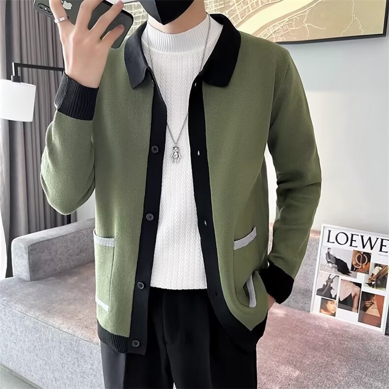 社会小伙秋冬针织开衫男翻领韩版修身夹克单排纽扣羊毛衣外套M123，男装针织衫/毛衣，星座1116A-2（原606A-1）