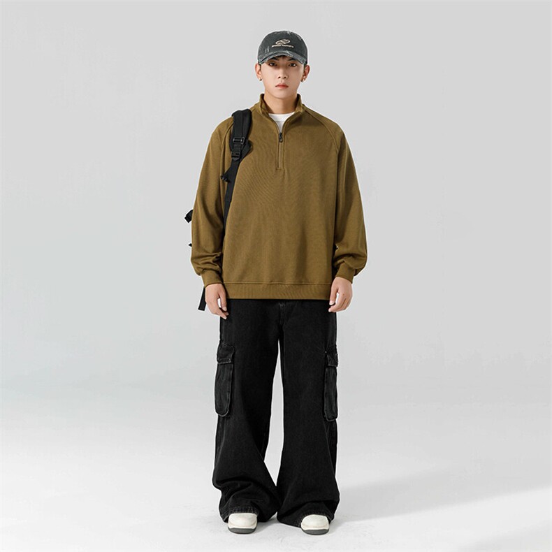 25春秋款套头半拉链衫男情侣宽松潮牌针织衫长袖t恤卫衣CX2444,男装T恤,电商A161
