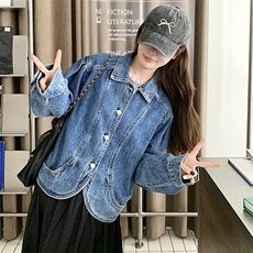 时尚休闲牛仔外套女短款夹克春秋百搭显瘦宽松上衣，女装牛仔外套，鑫慧