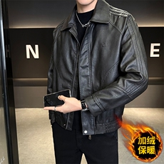 加绒皮衣外套男秋冬季2025新款机车PU皮夹克032-1-P165，男装夹克，电商D327