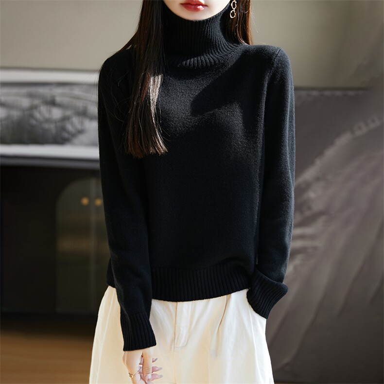 36支丝光纯毛短款双股高翻领羊毛衫，女装羊毛衫，朝思羊绒