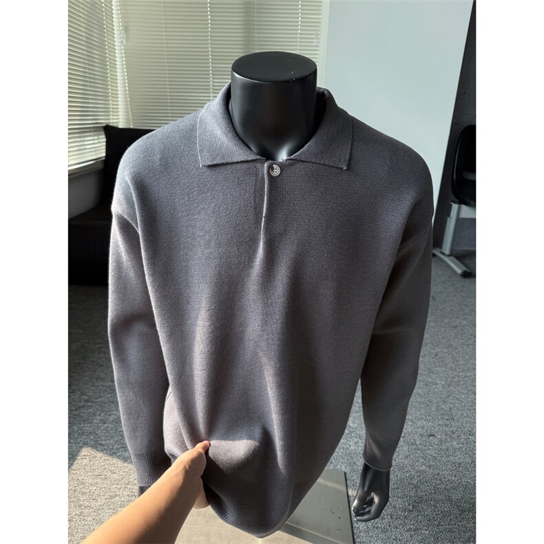 现货900克高密老钱风小翻领毛衣男女宽松POLO领针织衫特P58，男装Polo衫，电商C306-1
