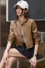 2025春秋季新款皮衣外套女短款立领时尚休闲小个子机车皮夹克上衣，女装皮衣，跑量工厂店