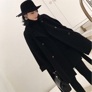 特价款现货2025新款双面羊绒手工缝制羊毛双排扣外套大衣图片