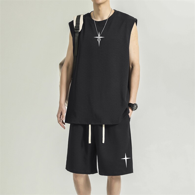 无袖t恤冰丝速干篮球运动服短袖短裤休闲背心套装TZ86-特批68,男装休闲套装,星座718