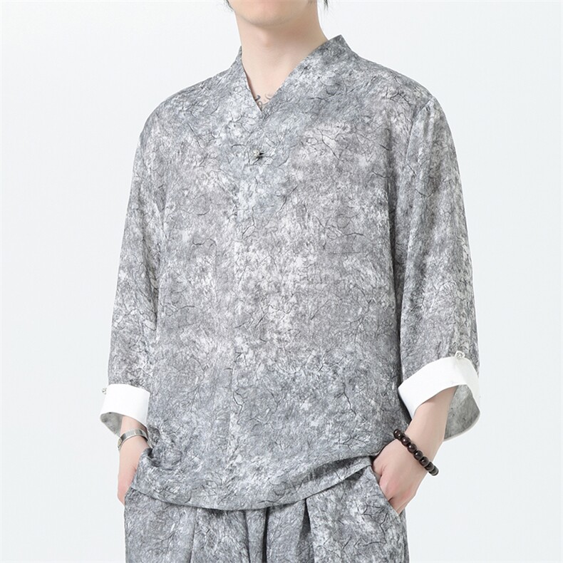 2025夏季新款男装新中式衬衣风肌理感禅服套头衬衫C97-P95,男装衬衫,电商B277(原6028)