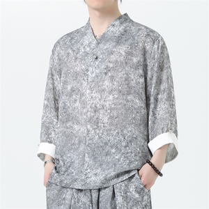 2025夏季新款男装新中式衬衣风肌理感禅服套头衬衫 C97-P95图片