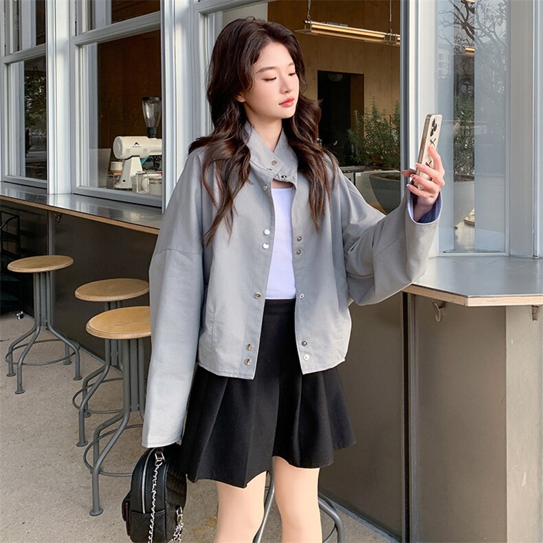 立领休闲短外套女小个子2025春季新款韩系设计感宽松百搭夹克上衣,女装短外套,辉之琳