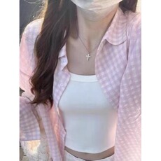 甜美粉色格子衬衫女2025春夏季新款设计感小众宽松休闲长袖上衣潮，男装衬衫，星座506A