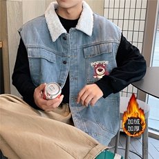 MJ255J-p68-限价98M-5XL加绒羊羔绒宽松大码牛仔马甲工装ins，男装工装外套，星座116