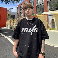 量大优供抖音视频支持得物配合二开美式满天星亮片短袖T恤MTX600，男装T恤，电商A486-1