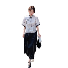 黑白新中式国风复古水墨画套装裙女2025夏季新款上衣半身裙两件套，女装套装/套裙，2C029