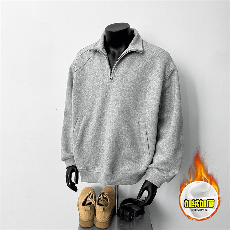 480G重磅加绒硬挺boxy男女秋冬美式高街结构半拉链立领卫衣厚外套，女装短外套，电商A486-1