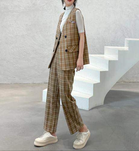 磨毛变化斜格子马甲带链条包包，女装马夹，TOP.1