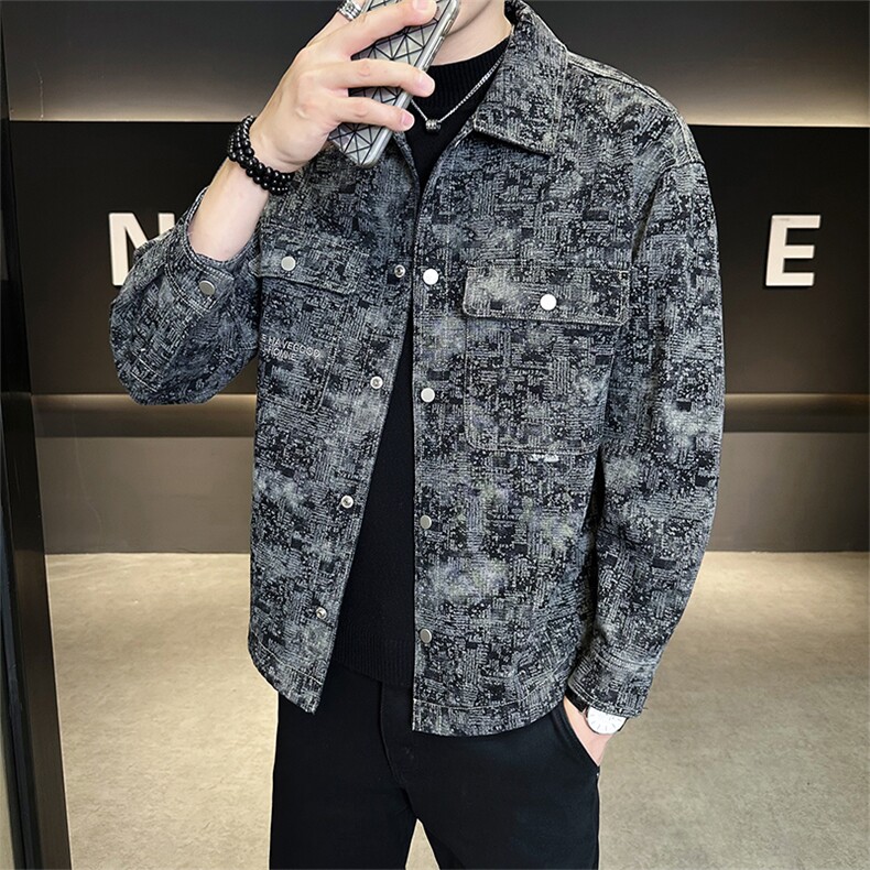 店主风秋季新款潮流复古水洗牛仔衬衣男夹克外套B338-5029-P115,男装工装外套,电商B338