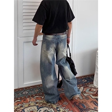 N1515-P53复古水洗弯刀牛仔裤男款高级感cleanfit微喇直筒拖地，男装牛仔裤，电商B323A