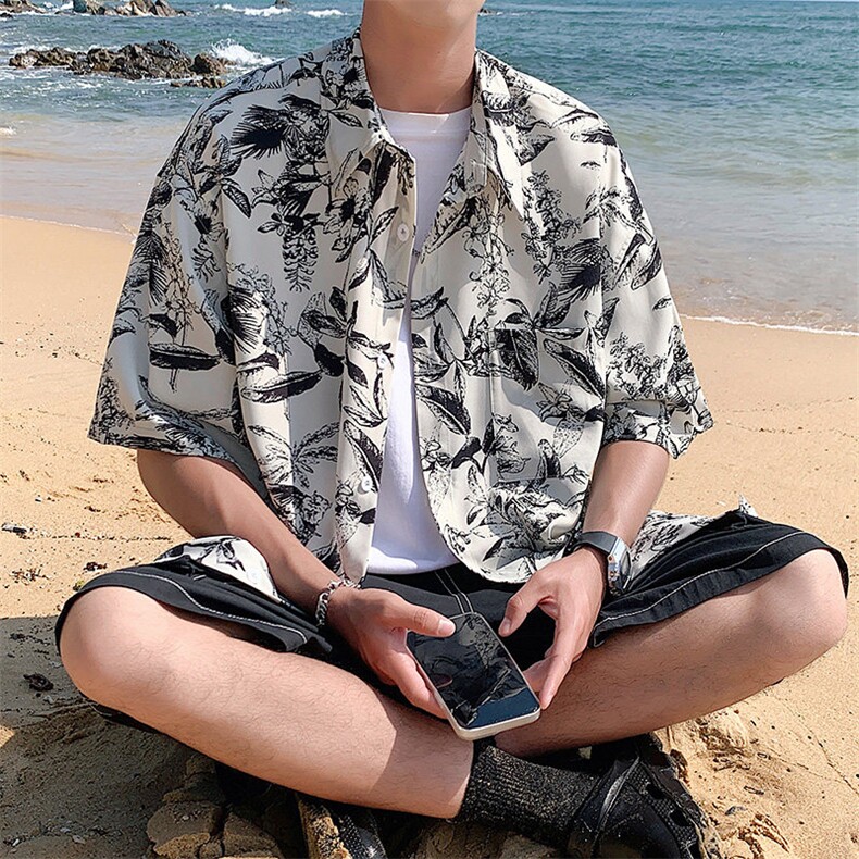 2026夏季冰丝冰感花衬衣沙滩短袖上衣男CD2257特P28建议零售价68,男装T恤,电商A001