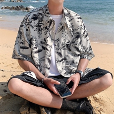2026夏季冰丝冰感花衬衣沙滩短袖上衣男CD2257特P28建议零售价68，男装T恤，电商A001