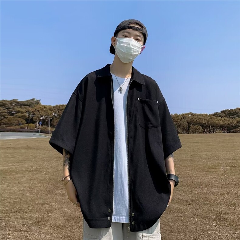 高街拉链开衫短袖男夏季潮牌宽松痞帅高级感上衣1001-1-CS49-P33,男装T恤,星座1001-1