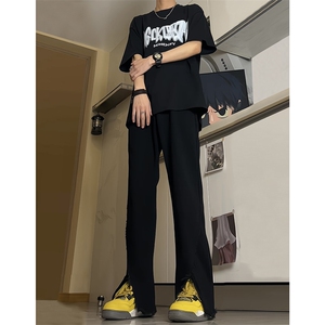现货 24春夏黄泥开叉毛边宽松牛仔裤设计感微喇休闲裤男K5803-P55图片