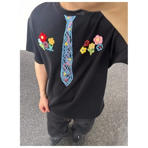 春秋季美式衬衫领假两件卫衣男潮流情侣装宽松字母刺绣上衣图片