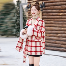 小香风羽绒服女中长款2024冬季新款超好看设计感格子西装毛呢外套，女装羽绒服，辉煌依升