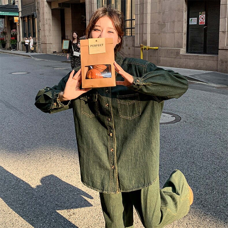 港风复古简约牛仔两件套女2025年秋季时尚套装女,女装套装/套裙,浙宝305