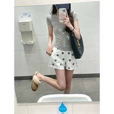 AK2391-p25小狗脚印白色短裤女夏季薄款宽松小个子阔腿休闲热裤，女装休闲裤，星座617A-2