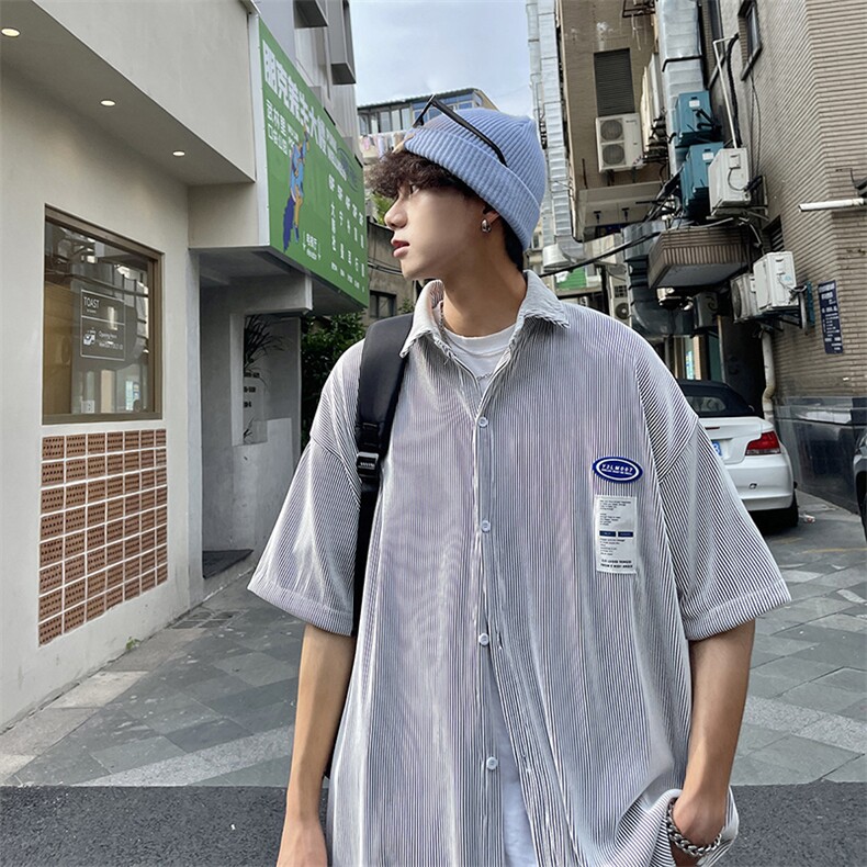 1港风情侣贴布衬衫大码M-5XL网红潮短袖衬衫男DCS7813P45控68,男装T恤,星座226-2