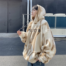水墨扎染羊羔绒连帽卫衣复合超柔绒750克连帽棉衣XZ301AY05P95，男装棉衣，星座301A