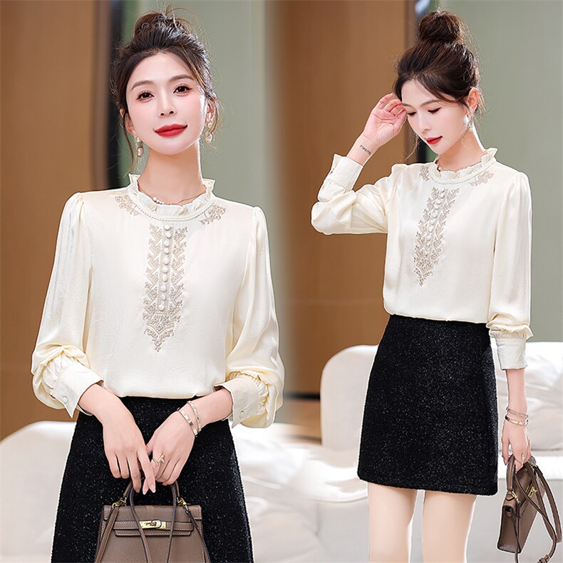 2024年春季新款中式GUO风绣花休闲衬衫，女装衬衫，超帛