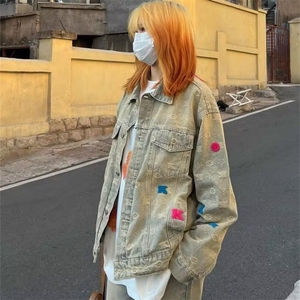 美式街头黄泥水洗做旧复古牛仔衣男女宽松潮牌夹克外套JK897-P75图片