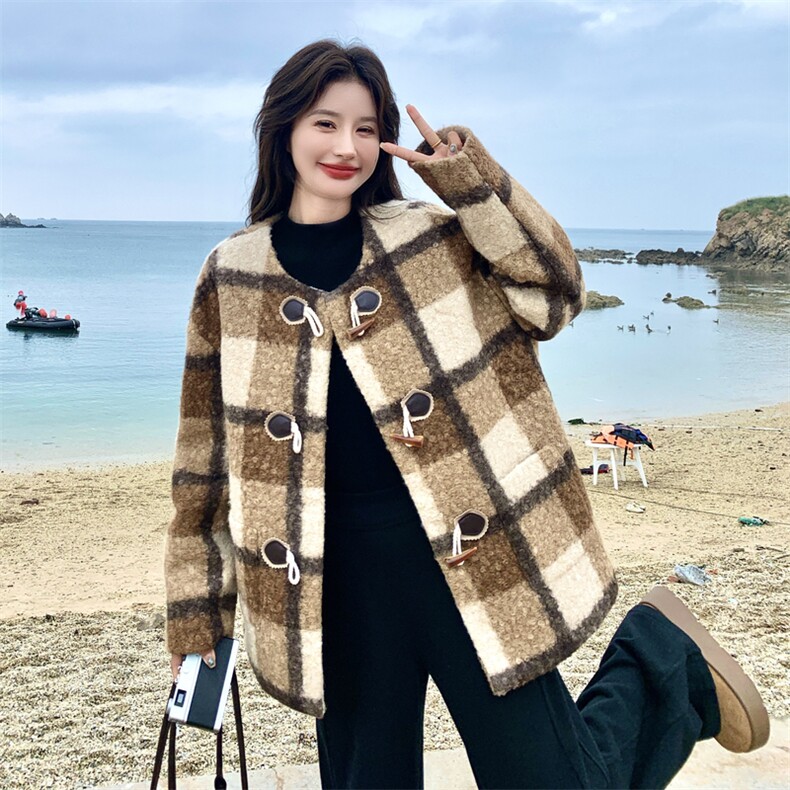 格纹毛呢外套8882P225K338,女装毛呢外套,2C201