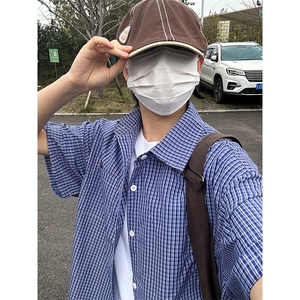 格子衬衫春夏美式短袖衬衫港风情侣装休闲衬衣 CS286-P30图片