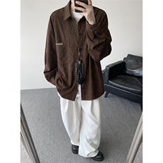衬衫男秋季新款港风宽松大码灯芯绒扎染刺绣长袖衬衣CS8102-P42，男装衬衫，星座214-3