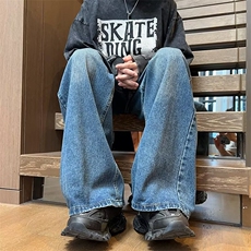 2024新款直筒牛仔裤男士春季美式阔腿复古潮牌长裤子RK1184-P45，男装牛仔裤，星座412-2