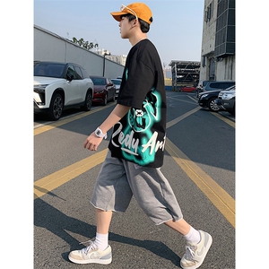 夏上新青少年港风纯棉短袖T恤潮时尚印花圆领半袖男女 T7209-P45图片