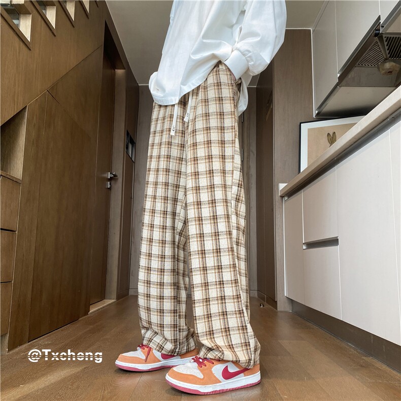 港风春季新款潮流INS格子百搭宽松休闲裤B315-K24014-P50控68,男装休闲裤,电商B315