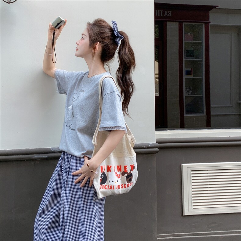 学院风灰色短袖休闲裤套装女2025夏季新款韩版宽松减龄穿搭一整套,女装套装/套裙,维壹