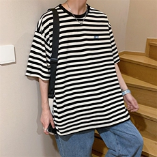 条纹男士短袖夏季宽松简约原宿风百搭半袖ins港风衣服T641-P25，男装T恤，星座512-2