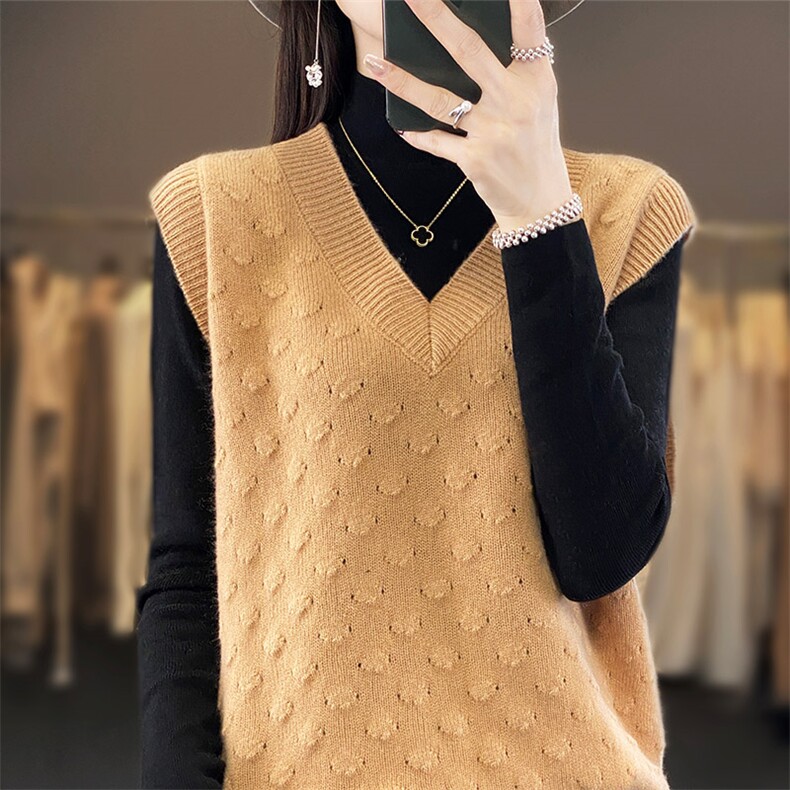 2024年秋季V领马甲女针织羊毛无袖休闲百搭,女装马甲,琳尚羊绒