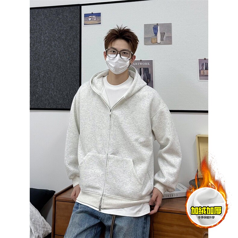 480G重磅加绒硬挺boxy男女秋冬美式高街结构双拉链开衫卫衣厚外套，女装短外套，电商A486-1