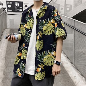 21年夏季短袖衬衫男宽松落肩港风西装领衬衫男DS-C407-CS303-P35图片